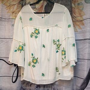 Fig and Flower Embroidered White Blouse